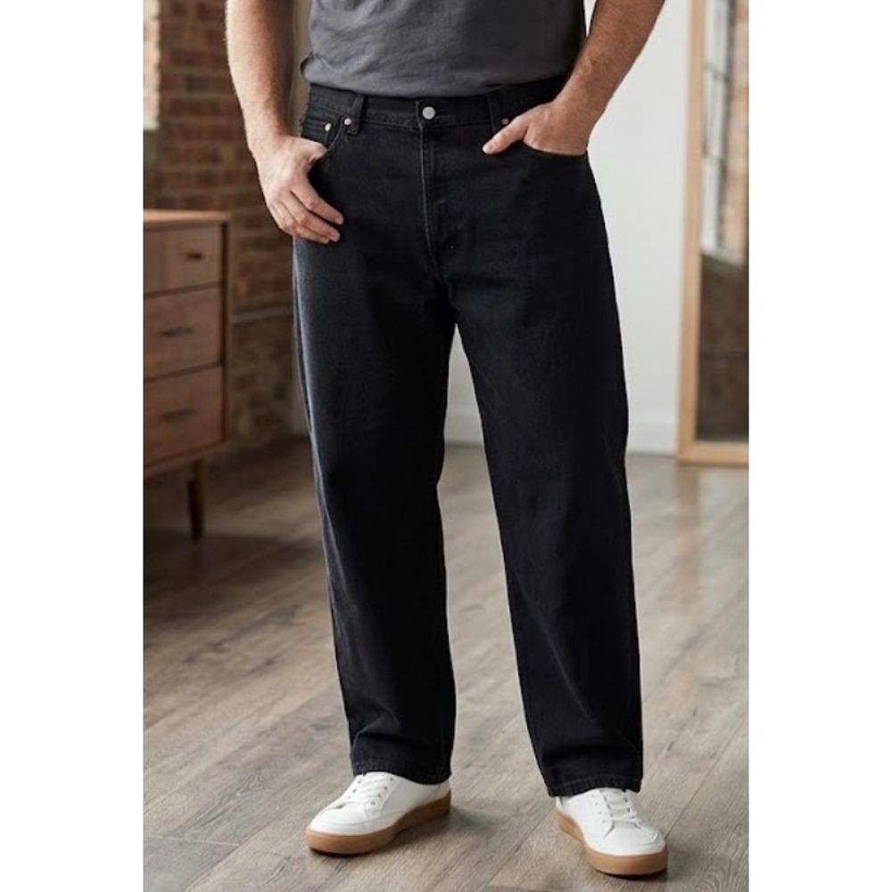 Levis 550 Mens Relaxed Fit Tapered Leg Black Denim Jeans 48x30 CW-4220